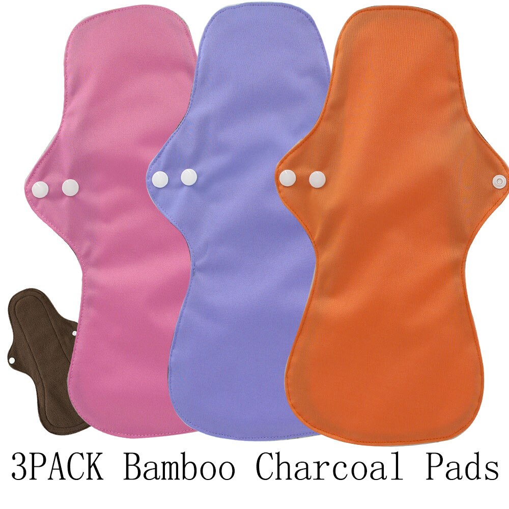 Compresas menstruales de carbón de bambú reutilizables, compresas sanitarias de flujo pesado, lavables, para uso nocturno, Extra grandes, 2 uds.