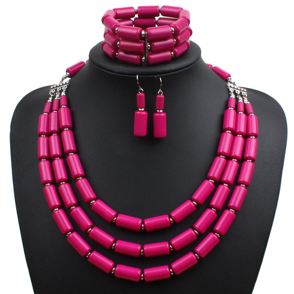 Een Set 3rows Orange Coral/Paars/Groen/Blauw Acryl Kralen Ketting/Armband/Oorbellen: Licht Geel Goud Kleur