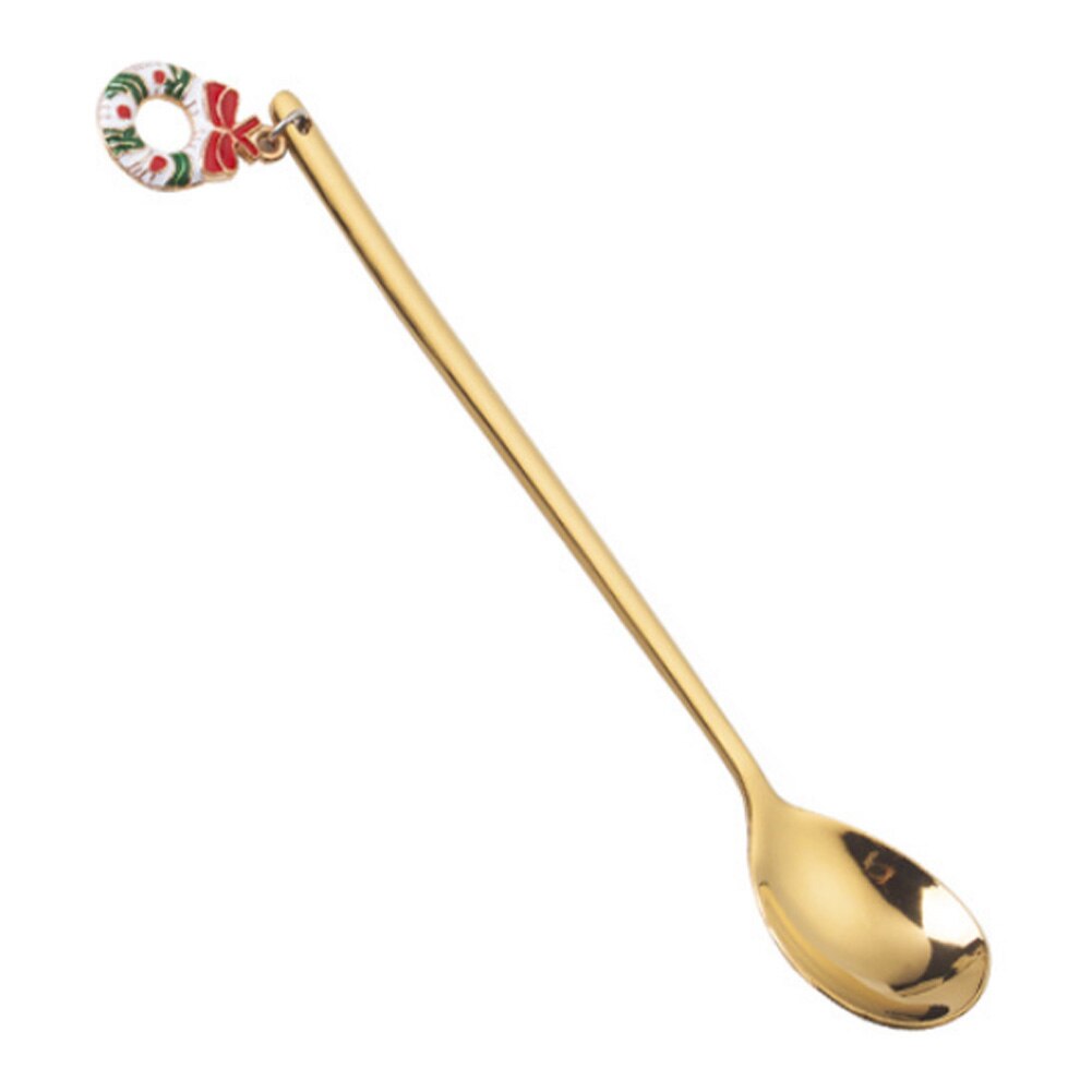 1 st kaffesked blandning skopar omrörningsskedar rostfritt stål sked jul bestick te efterrätt glass socker skopa: Blomma