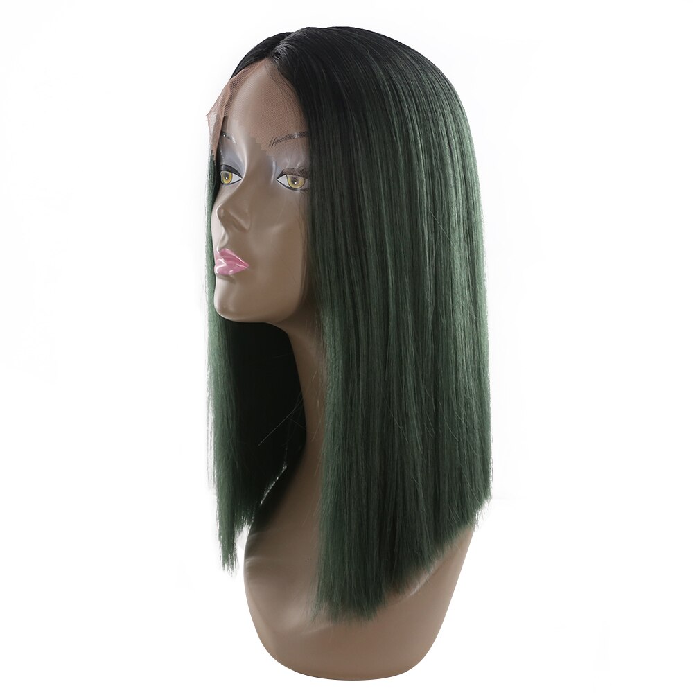 SOKU peluca con malla frontal sintética recta para mujeres, Color negro, marrón, granate, peluca de pelo de encaje, fibra resistente al calor con pelo de bebé: TT1B GREEN