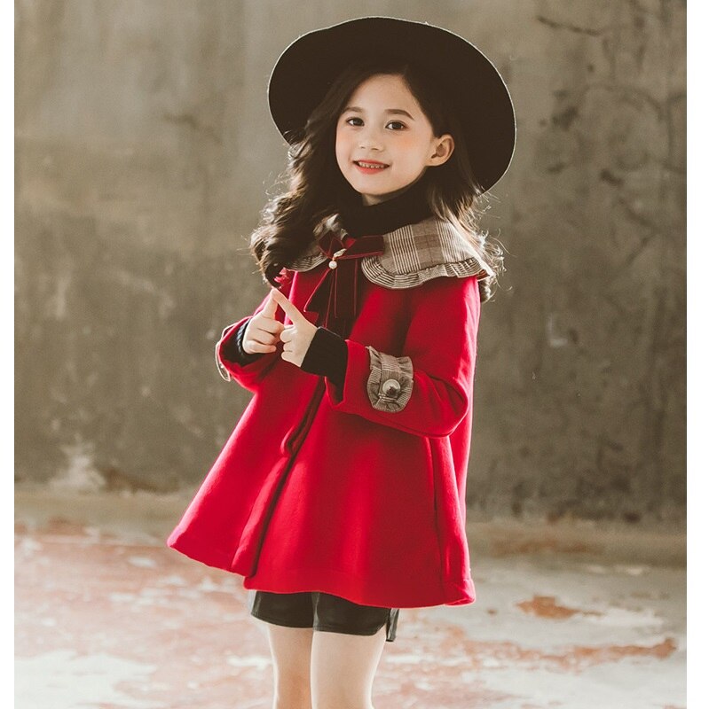 Kinderen wollen jas voor meisjes kinderen herfst winter wollen overjas jassen kerst kostuums rode bovenkleding tops kleding voor 3-12y: 5
