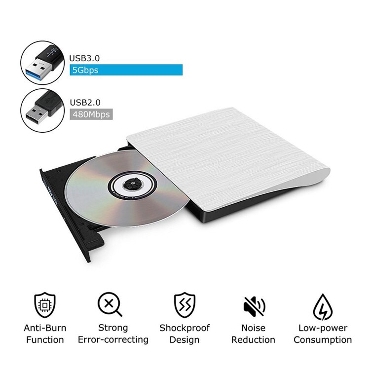 Reproductor de CD/DVD ROM externo con USB 3,0, Unidad óptica, lector de DVD RW, grabador para Jumper Thinker, ThinkPad, ordenador portátil y PC