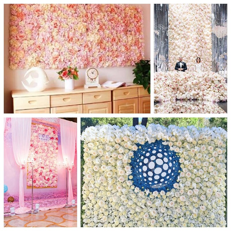 Kunstmatige Bloem Muur Panelen Bloem Muur Mat Zijde Rose Bloem Panelen Voor Achtergrond Bruiloft Wanddecoratie