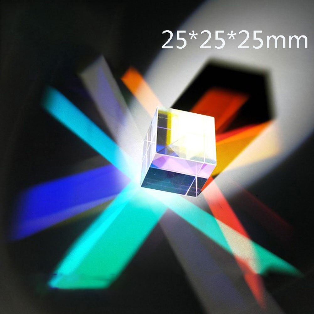 Optical Glass Cube Defective Cross Dichroic Prism Mirror Combiner Splitter Decor 25x25mm Transparent Module Toy Teaching Tools