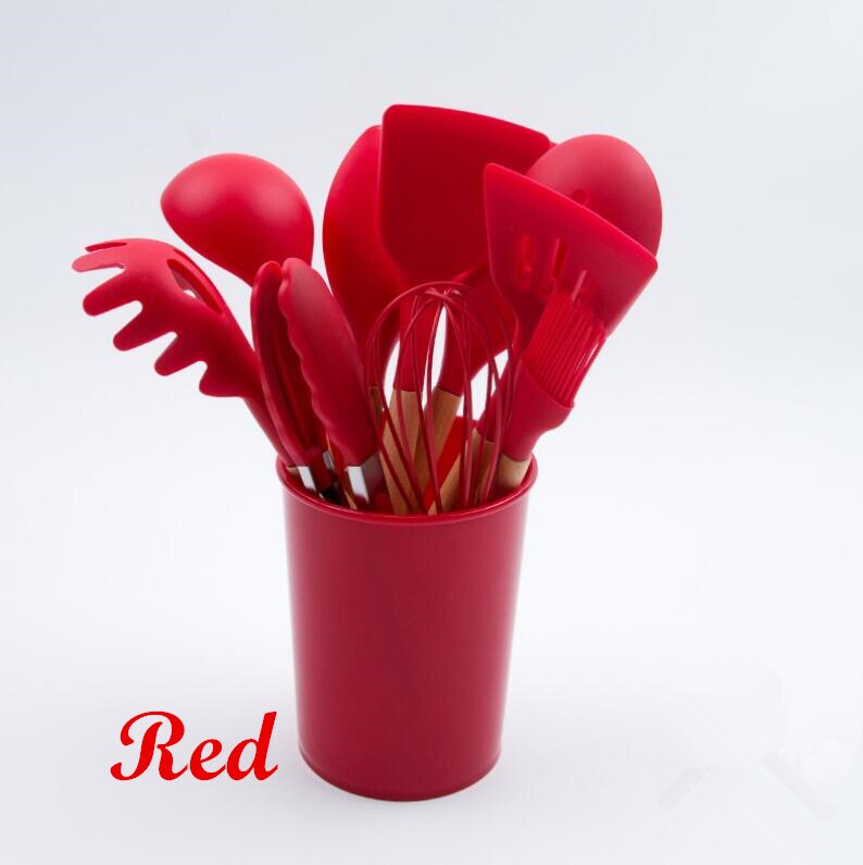 12pc/set Cooking Tools Set Premium Silicone Kitchen Cooking Utensils Set with Storage Box Turner Tongs Spatula Soup Spoon K001