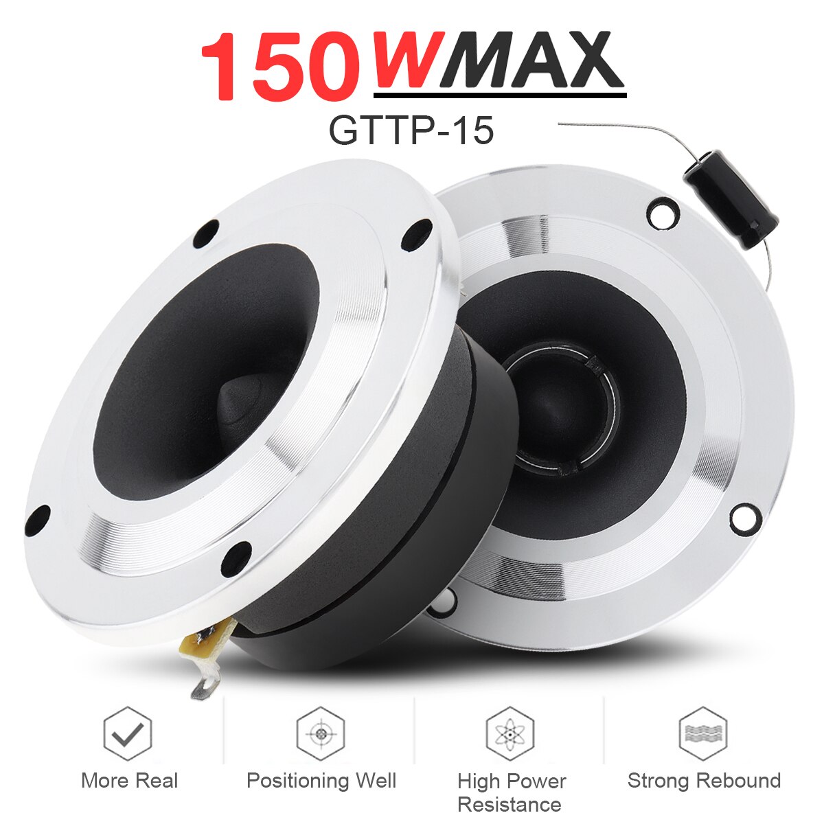 2pcs 4 Inch 150W 4OHM Aluminum Bullet Tweeter Speaker with Capacitor for Vehicle Auto Cars Stereo Modified