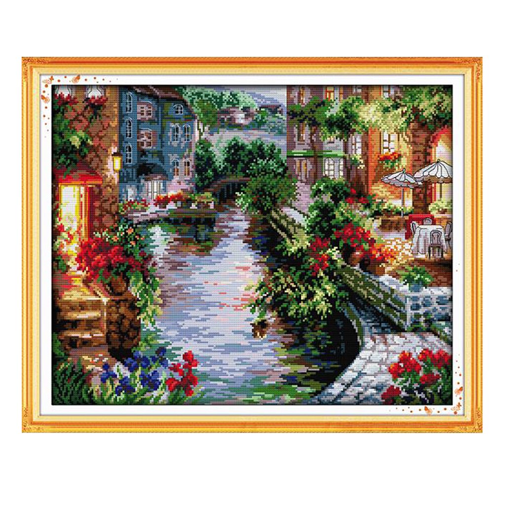 Cross Stitch Kits Embroidery Kit - The Lakeside House (Stamped) 14CT 48x40cm