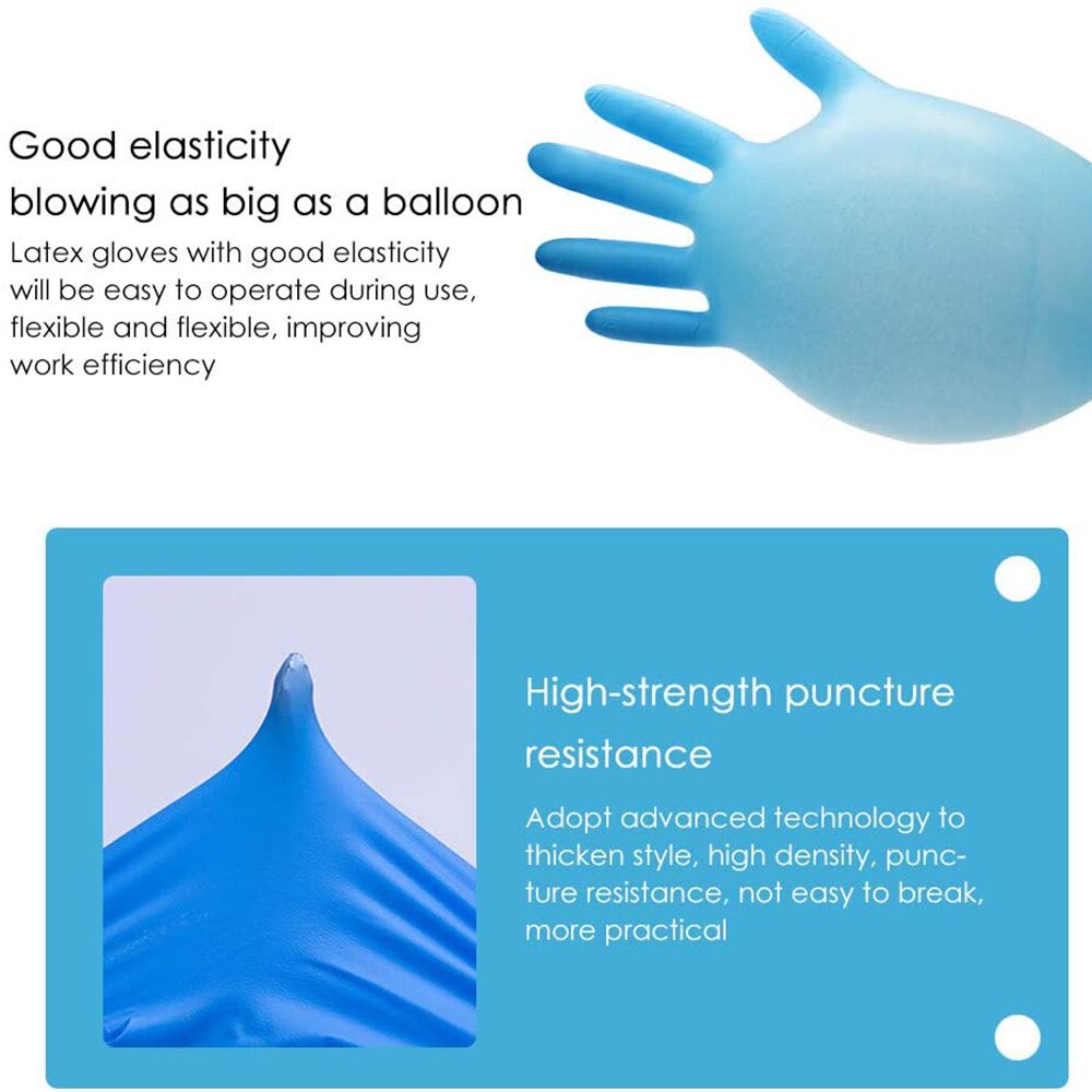 100 stuks wegwerphandschoenen van latex, blauw, antislip, zuur- en alkali-laboratoriumrubber, latex handschoenen, schoonmaakmiddelen voor huishoudelijk gebruik