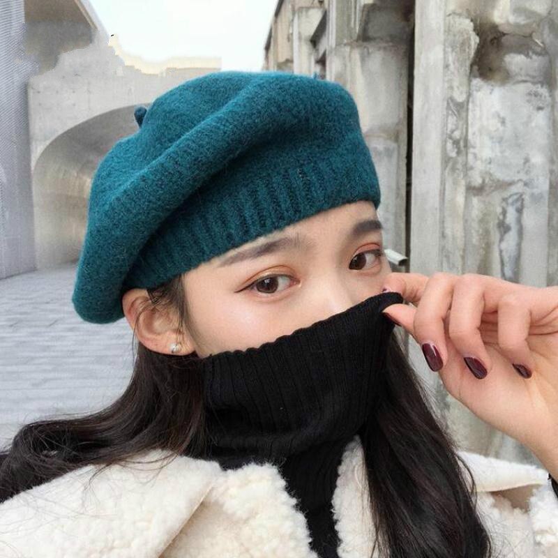 Ośmiokątny kapelusz żeńnarty beret kobiety jesień czapki zimowe robione na drutach dla kobiet dziania wełny duży rozmiar francuski kapelusz Gorras stałe