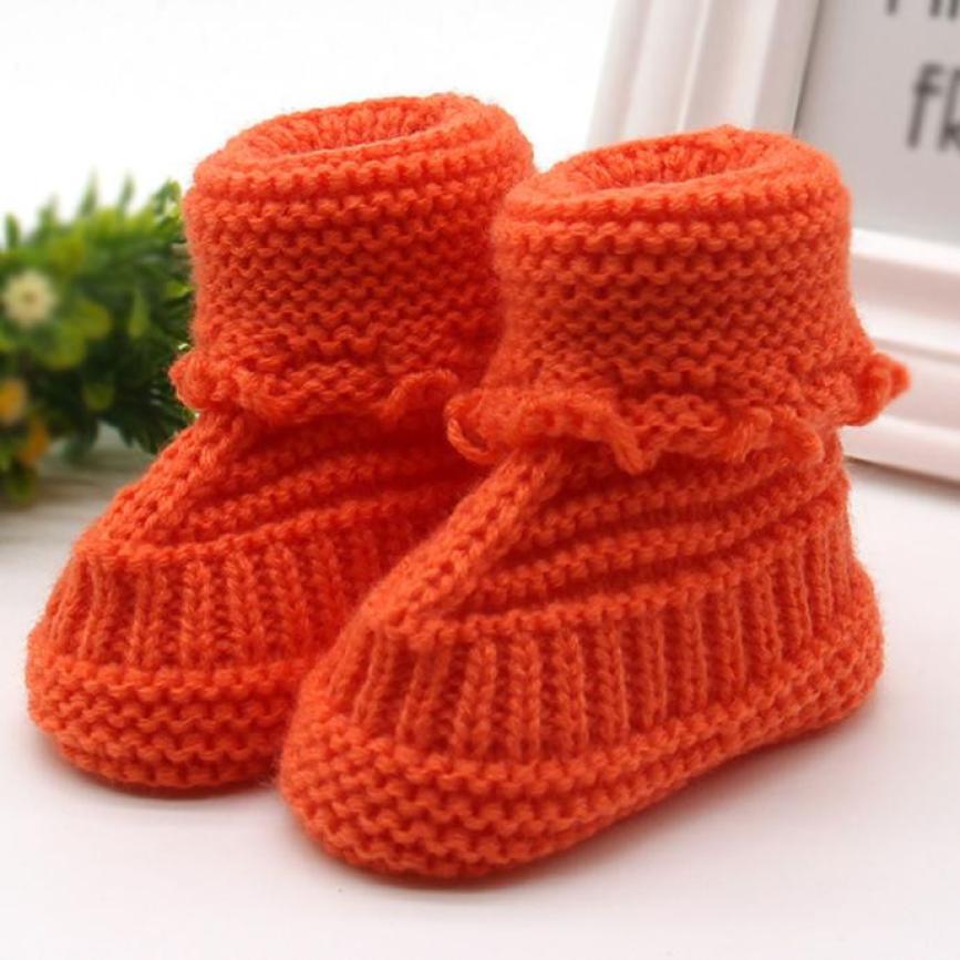 Småbørn nyfødt baby strikning blonder hæklet sko spænde håndværkssko vinter varme sko solide uldne babysko 0-6 måneder: Orange