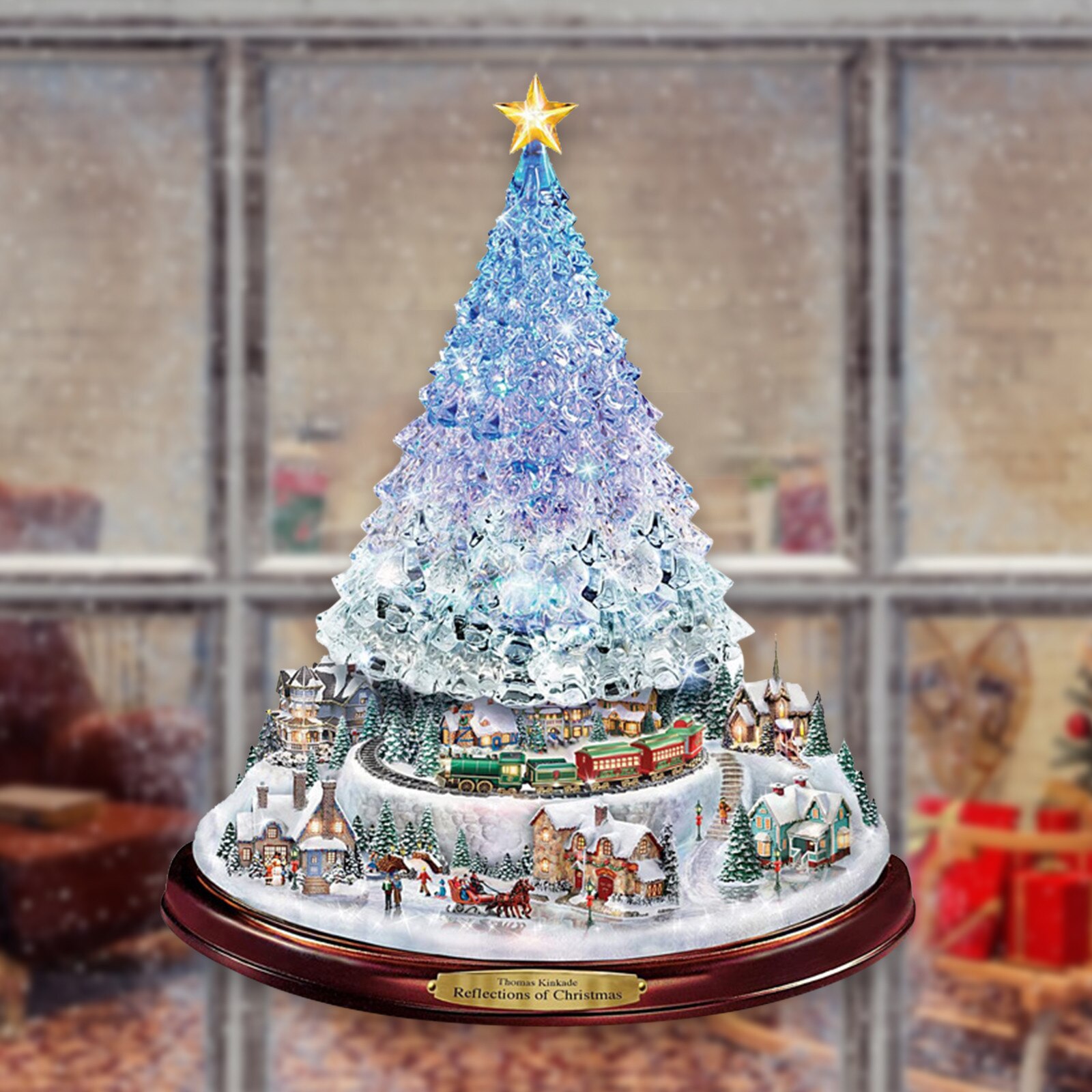 25# Christmas Tree Rotating Sculpture Train Decorations Paste Window Paste Stickers Pegatinas Paredes Christmas Decorations Home