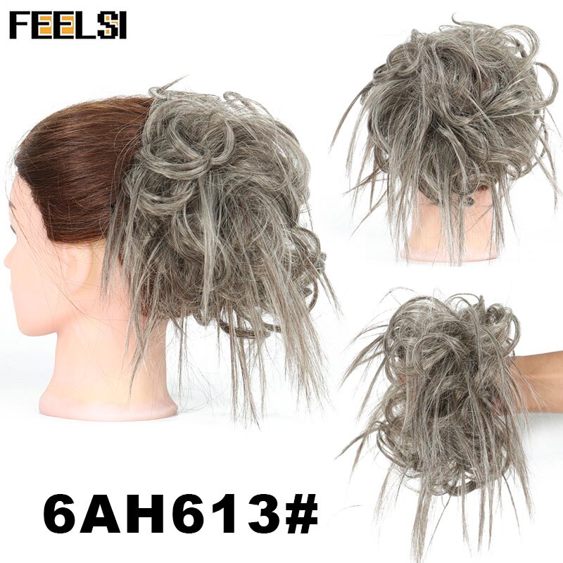 FEELSI 7 Zoll Chaotisch lockige Chignon haar brötchen Elastischen Band Haar brötchen Lockige Scrunchie haar Hochsteckfrisur Abdeckung Synthetische Haarteil für frauen: T4/27/30