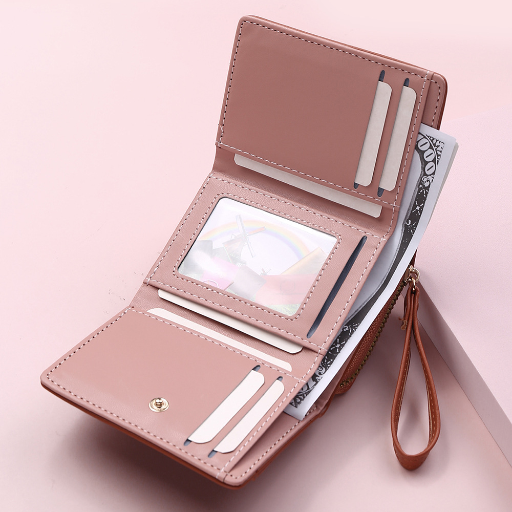 Four Seasons Women's Short Wallet Zipper Tower Buckle Zero Wallet Girl Student Handheld Bag Solid Color Simple Versatile