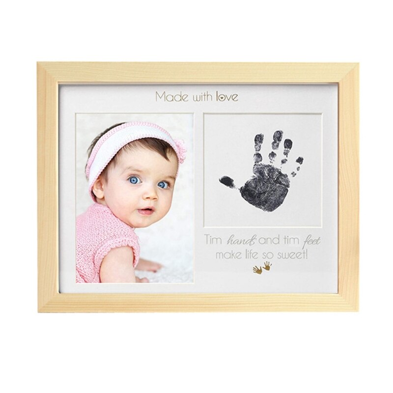 900C Pasgeboren Zuigeling Handafdruk Footprint Hout Fotolijst Ornamenten Baby Verjaardag Keepsake Douche