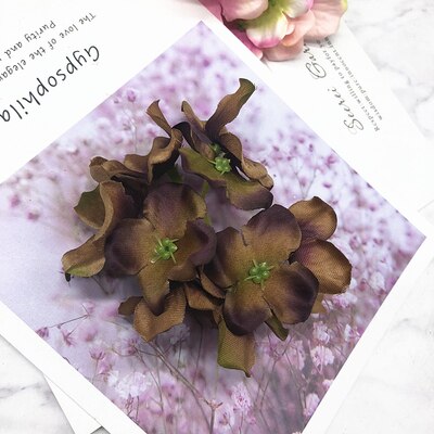 Yooromer 5 stk kunstig silke dekorativ hortensia headsdiy blomsterhoved silkeblomst til bryllup boligindretning blomst: Brun
