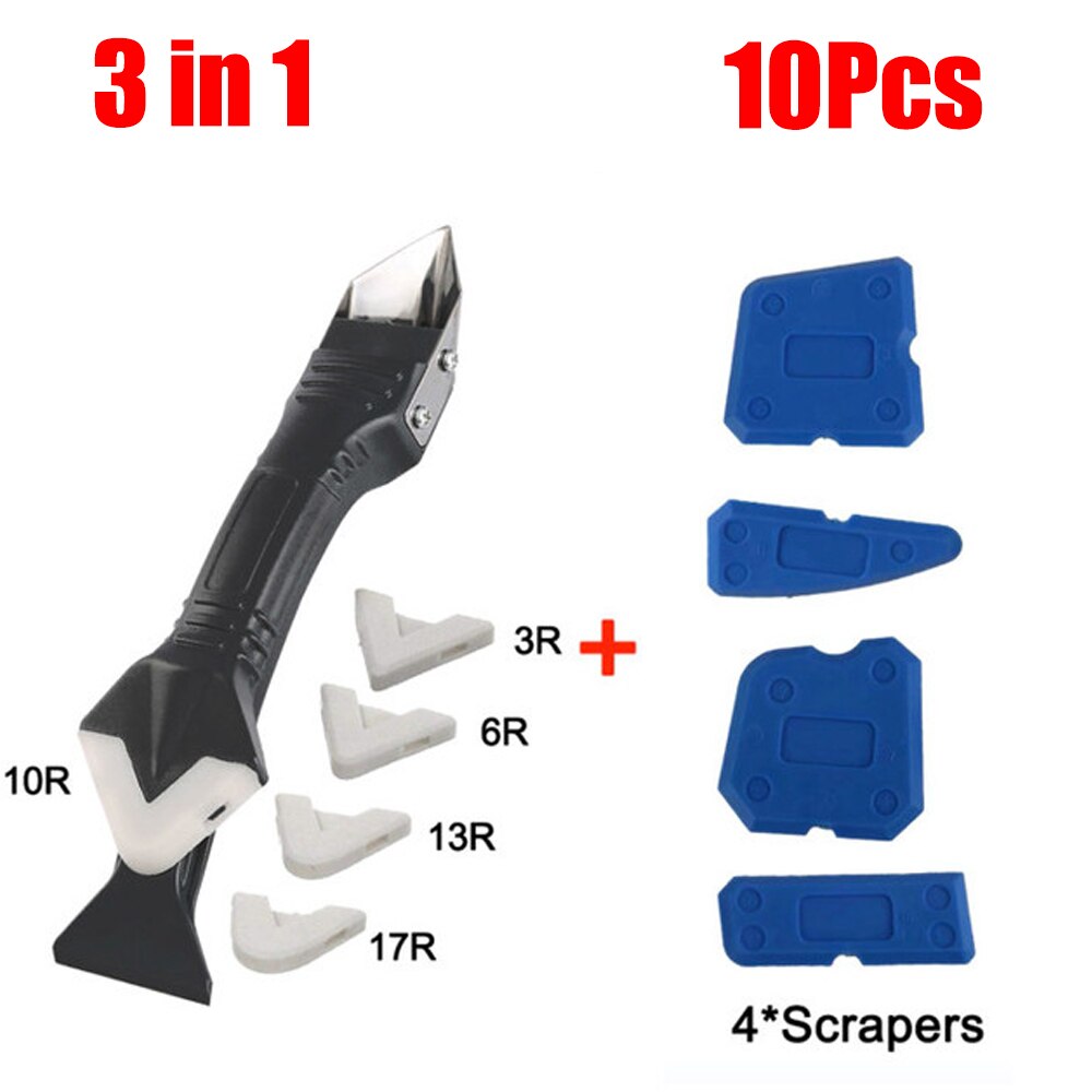 5in1 Silicone Scraper Remover Caulk Finisher Sealant Nozzle Scraper Sets Multifunctional Grout Remover Spatula Caulking Tool Kit: 3in1 Metal head Set