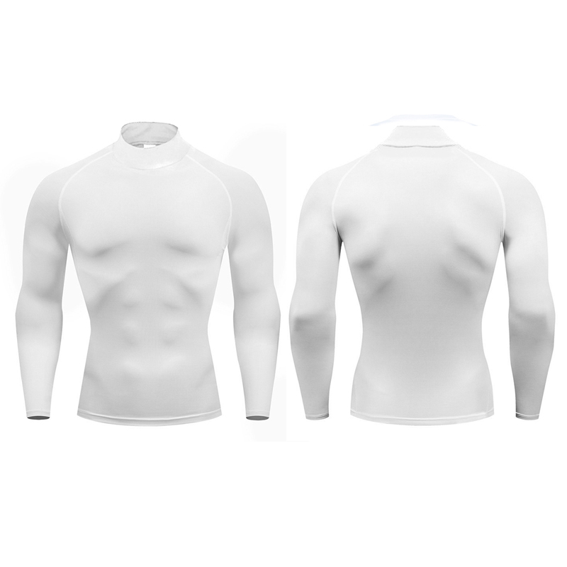 Männer Lauf T-Hemden Kompression Langarm Sport Hemden Fitness Engen Ausbildung Joggen Abschläge Fitnessstudio Sport schnell trocken Rashgard: M / Weiß
