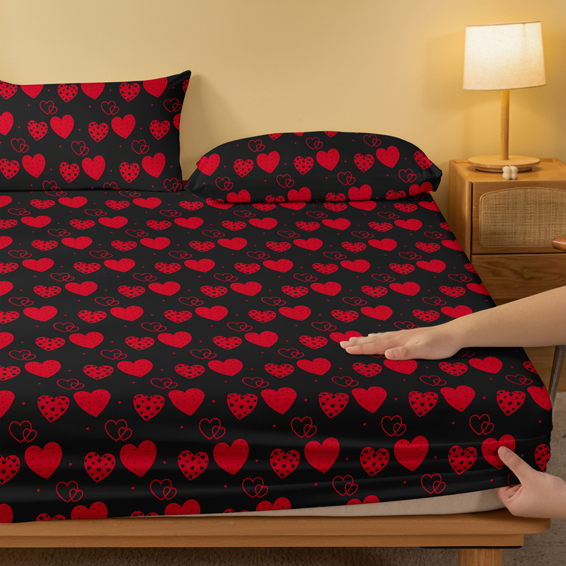 1 Lenzuolo con angoli opaco stampato semplice e moderno a forma di cuore, copriletto stampato per telecamera da letto, biancheria da letto (escluse federe)