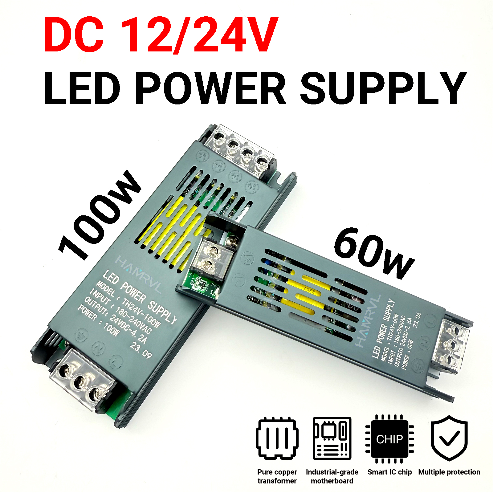 Ultratynd led-strimmeldriver 12v/24v - 60w/100w/150w/200w/300w/400w konstant spændingsstrømforsyning til hjemme-/erhvervsbelysning