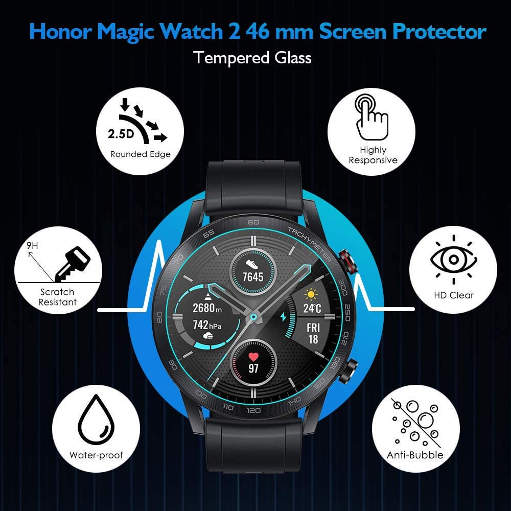 10 stk hærdet glas skærmbeskytter til huawei honor watch magic 2 46mm round sport smart watch beskyttelsesfilm