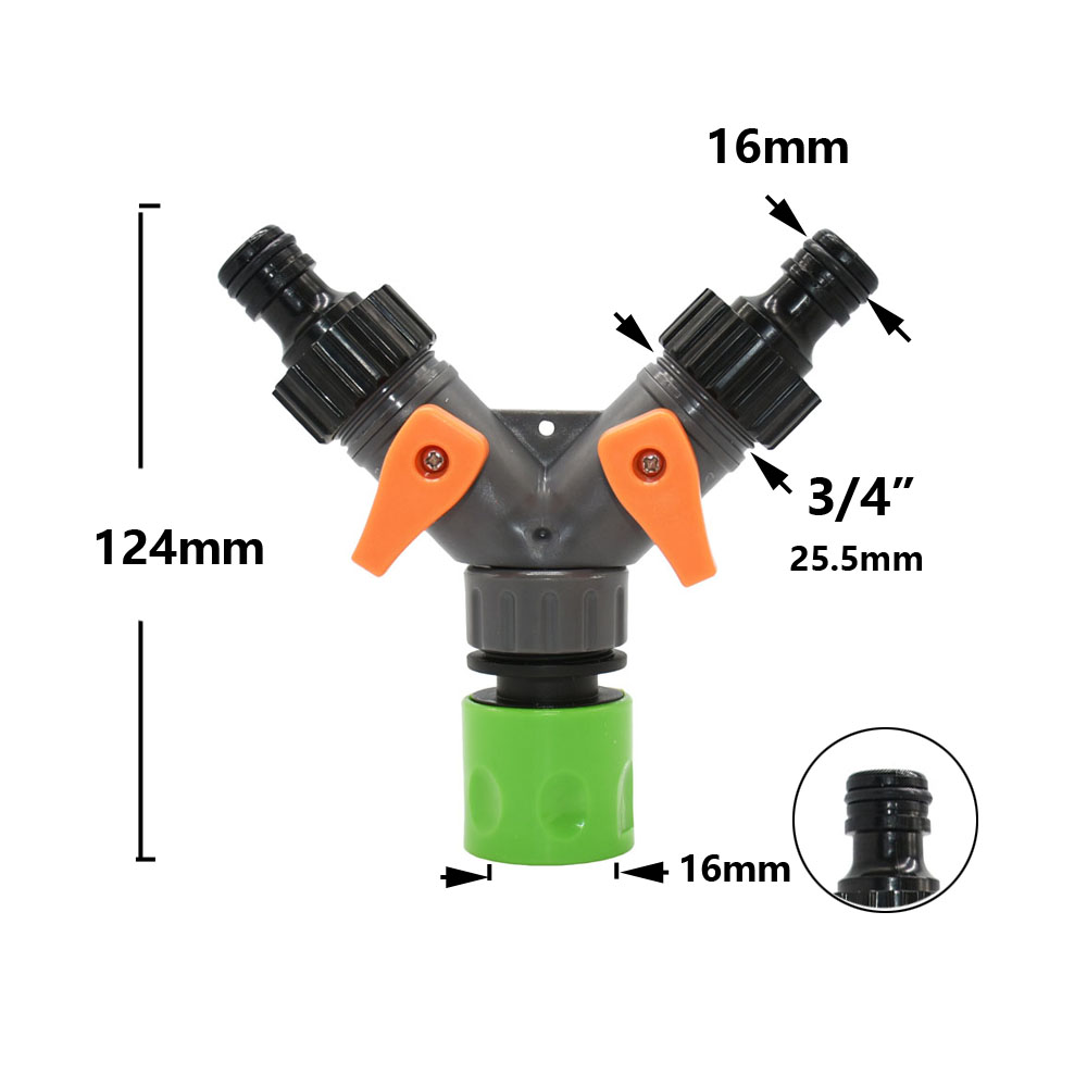 Divisor de agua de manguera de jardín de 2 vías, Conector de manguera tipo Y, acoplamiento rápido, sistema de riego por goteo, válvula controladora de agua, 1/2, 3/4 pulgadas: Rosa