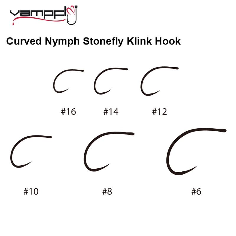 Vampfly 20pcs Barbless Curved Nymph Stonefly Klink Fly Tying Hook Ultra Sharp Fly Fishing Hooks