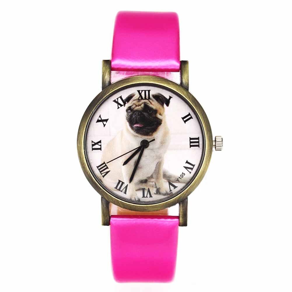 Mops Haustier Hund PU Leder Band Uhren männer frauen lässig Silikon Band Armbinde unisex Sport Quarz Handgelenk uhr
