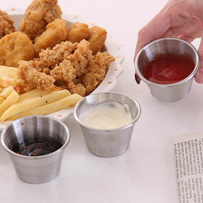 1 stk rustfritt stål gjenbrukbar forrett dyppeskål tallerkener sausbeholder dyppekopper saus kopper til grillbar restaurant