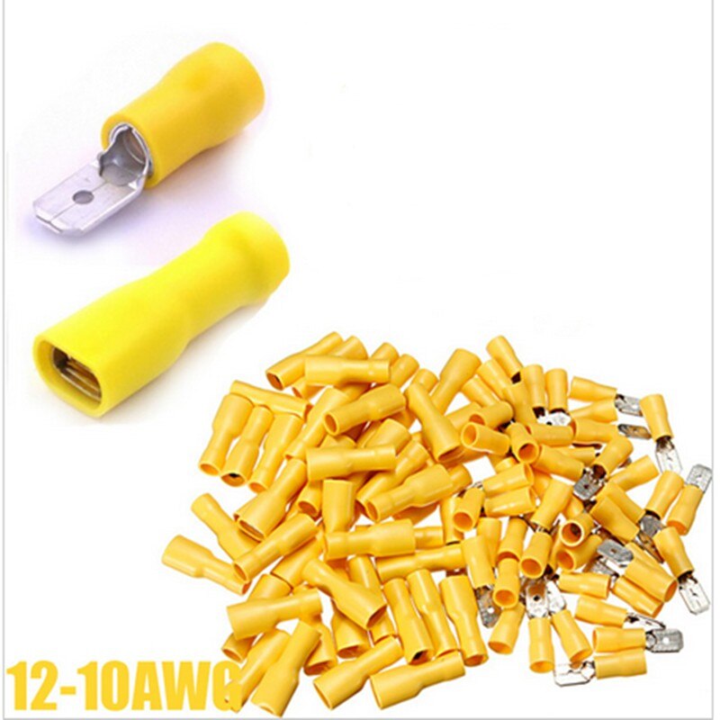 100PCS Spade Terminal Female Male Connector Lug Wire Butt Splice Electrical Crimp for Wire Crimp Connector Assortment: Yellow 100PCS