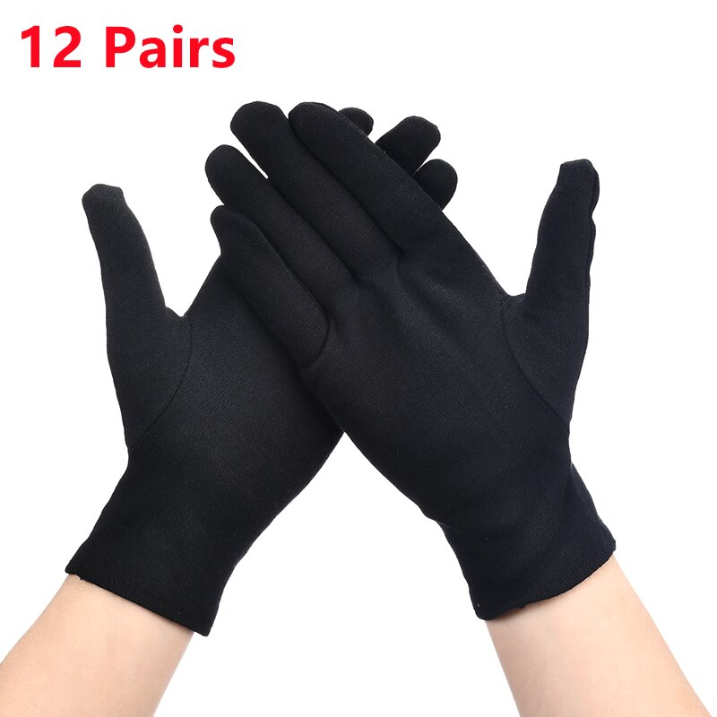 24PCS Weiß Baumwolle Handschuhe Neue Volle Finger Für Männer Frauen Arbeits Etikette Kellner/Treiber/Schmuck/Arbeiter handschuhe Schweiß Handschuhe: Black 12 Pairs / M