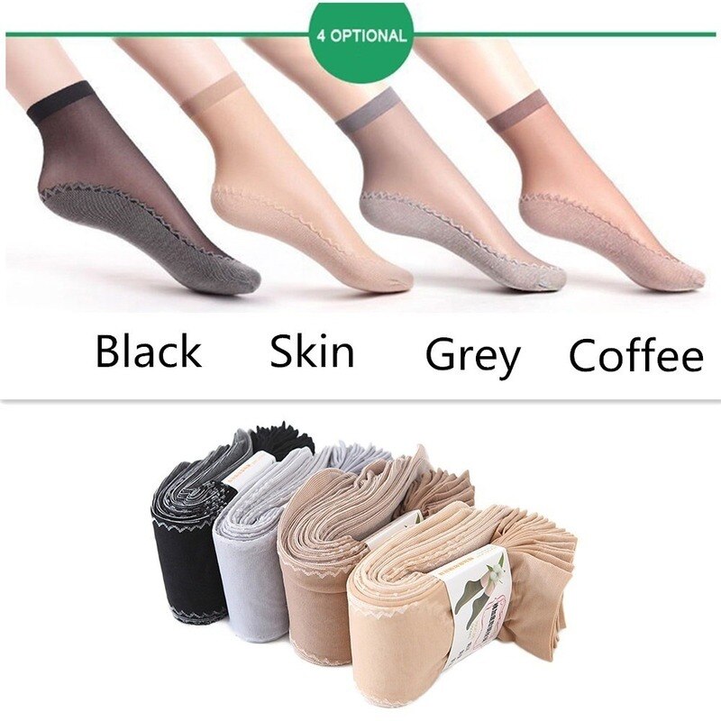 Calcetines suaves antideslizantes para mujer, medias de empalme de fondo transparente, transpirables, de seda fina, para primavera y verano, 10 pares
