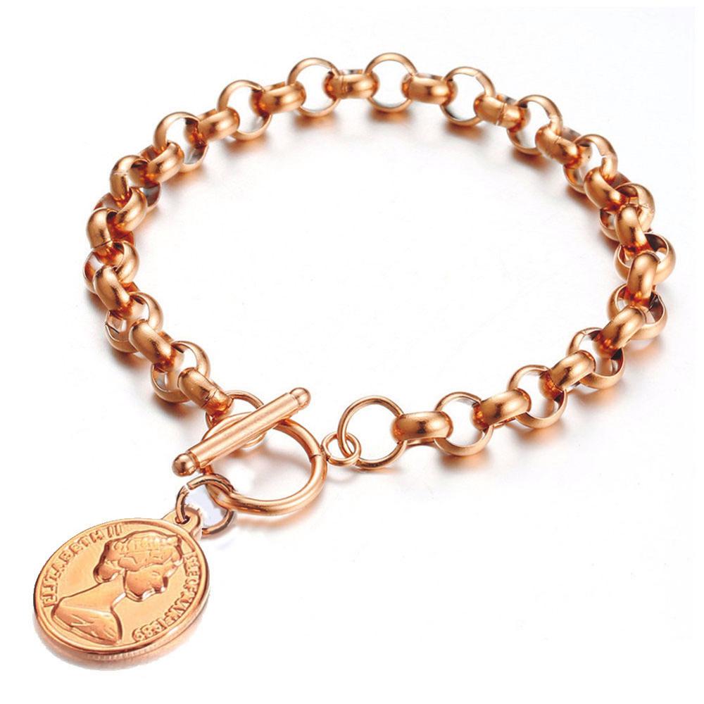 Moda ot fivela moeda beleza cabeça encantos pulseiras de aço inoxidável osso corrente link alternância pulseira para jóias femininas
