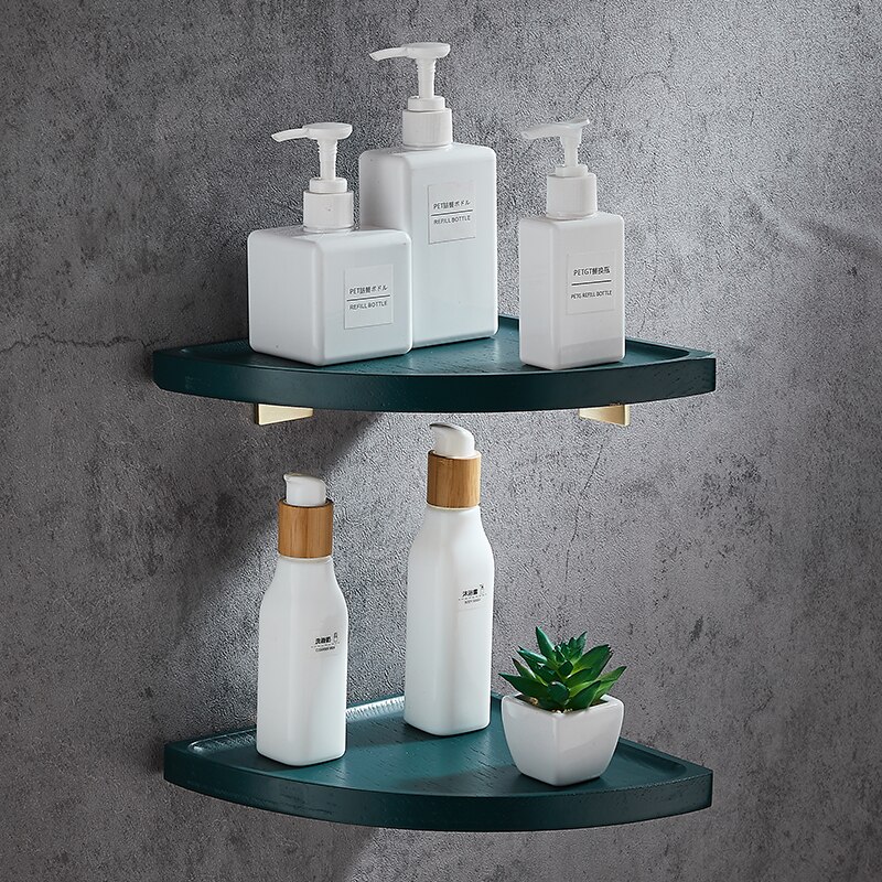 Bathroom solid wood triangle rack bathroom shower room wall hanging shelf without punching Chinese red oak storage rack