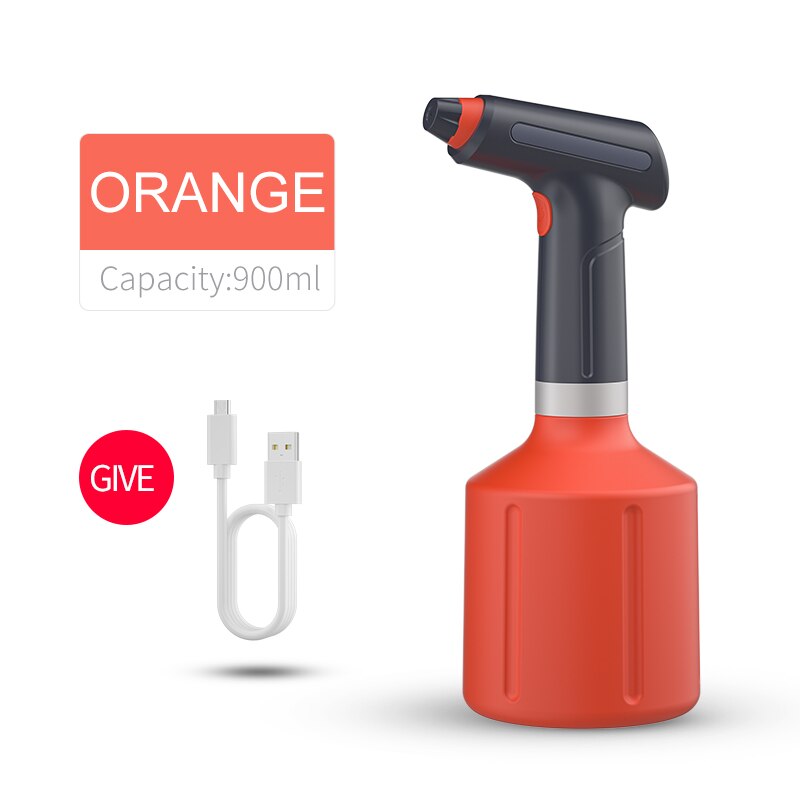 Elektrische Anlage Nebel sprühen Flasche Automatische Gießkanne Einstellbare Wasser Spritzgerät Garten Kunststoff Bewässerung Geräte Startseite Reinigung: 0.9L Orange