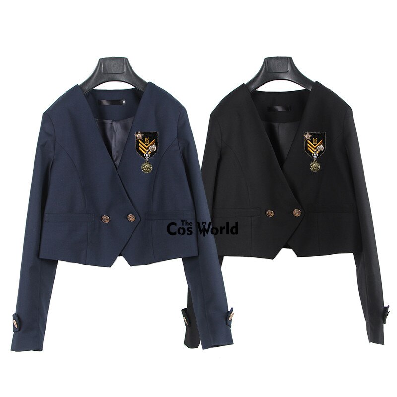 [Gao Qiao Zhong] Japanese Womens Girls Spring Autumn Collarless Suits Blazer Long Sleeve Jackets Coats For JK School Uniform