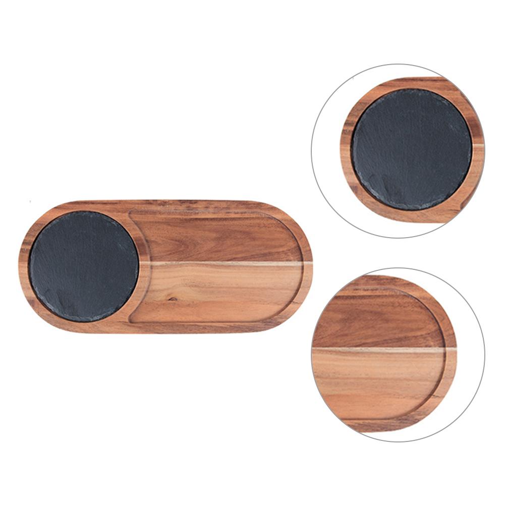 Solid Wood Snack Tray Wooden Tray Black SLATE Plate Acacia Wood Wrapped Plate Western Japanese Food Plate Kitchen Decoration