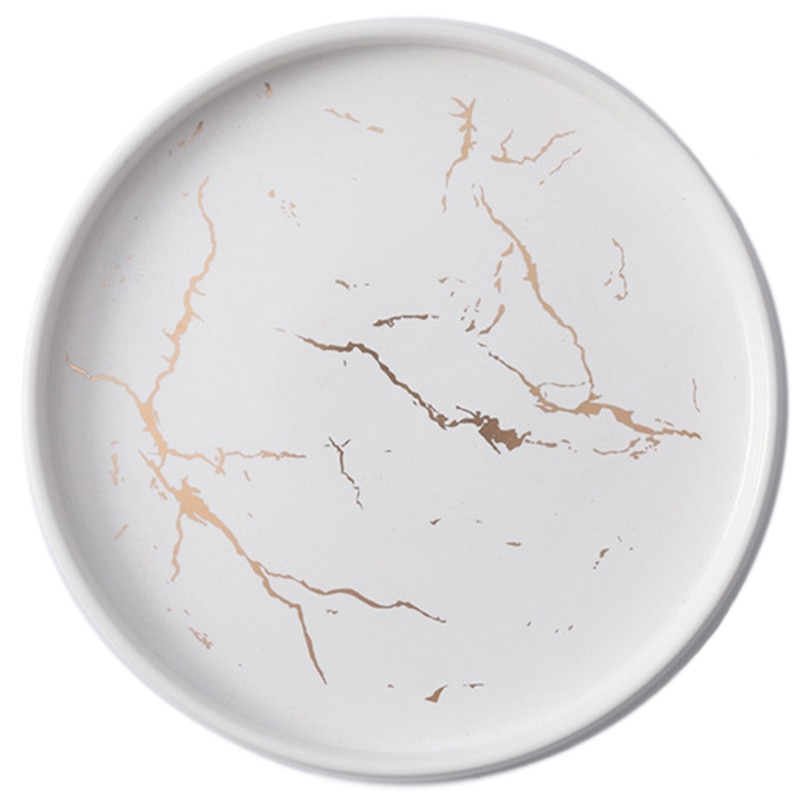 Platos vajilla de 20Cm plato de cerámica de mármol dorado juego de cubiertos de porcelana mesa de cocina postre Decorativo Europeo, plato de filete: White