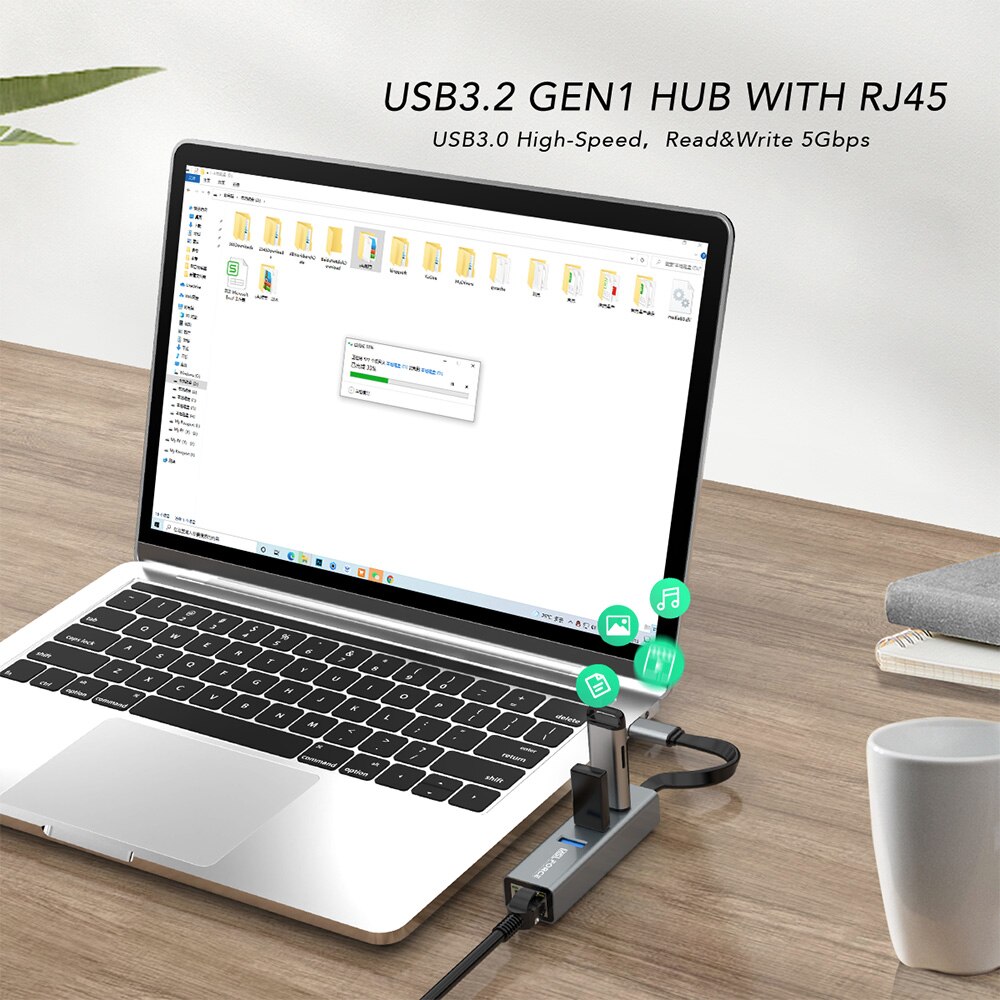 Usb 3-port hub com rj45 ethernet switch gigabit 1000mbps com fio adaptador lan para macbook air pro, imac, xps, superfície com TYPE-C