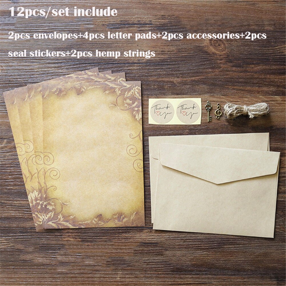 1 pack Kraft Envelope Letter Pad Set Vintage Letter Pads Writing Paper with Rope Wedding Party Invitation Envelopes Message Pads: B