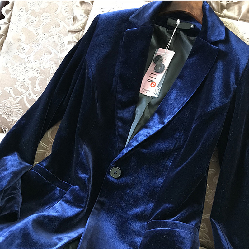 Fløjl dame blazer sort blå dame blazer jakkesæt plus size langærmet slank kontorjakkesæt
