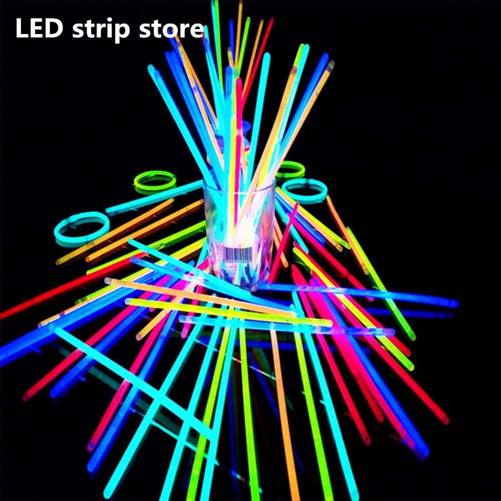 100 stuks lichtgevende gekleurde stokjes voor kerst, dansfeest, fluorescentielampen, doe-het-zelf, kostuums, decoratie, lichtgevend, kerst, dj, rave, gala, neon