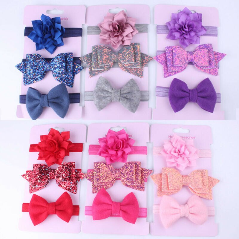 Baby Accessoires Hoofddeksels 3 Stks/set Schattige Baby Baby Meisjes Boog Hoofdband Elastische Haarband Photo Props