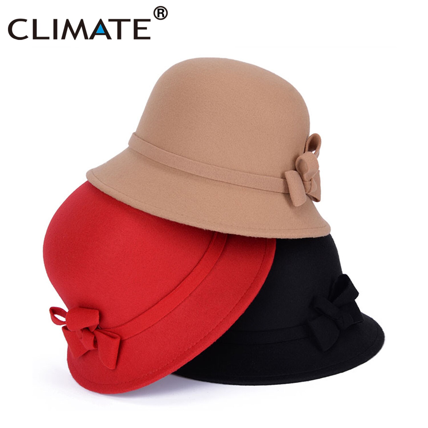 CLIMATE Women Bowknot Fedoras for Woman Fascinator Fedora Hats Ladies Girls Cap Mom Hats Nice Polyester Woolen Cap Hat