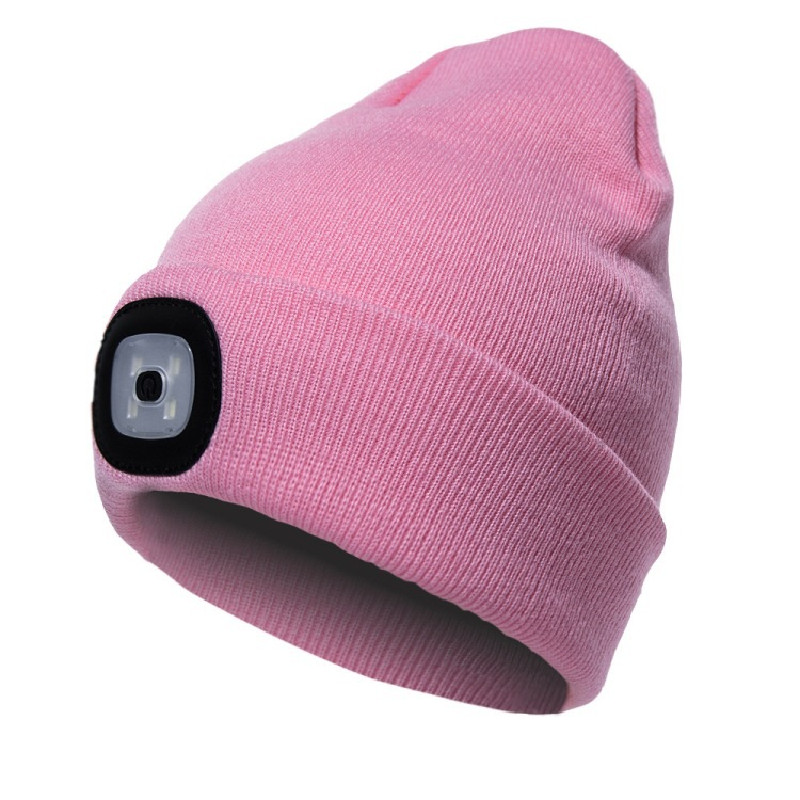 Gorros para hombre, gorro de punto liso con iluminación LED, boinas estilo Hip-Hop, gorros de lana cálidos portátiles para mujer,: Rosa