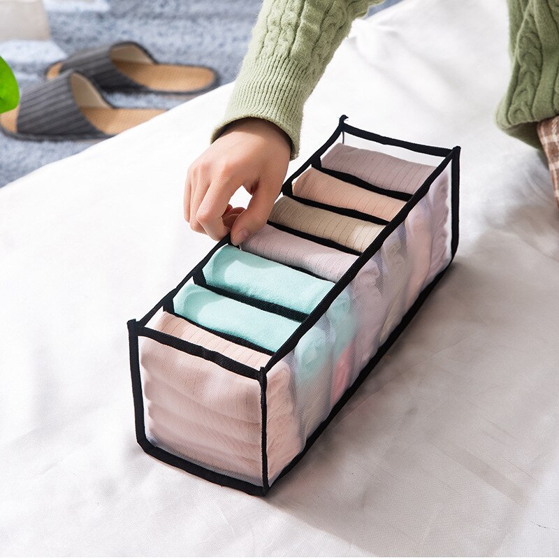 Bra Storage Boxes Underwear Clothes Organizer Drawer Nylon Divider Closet Storage For Folding Ties Socks Shorts Organiser: black 7 Grid