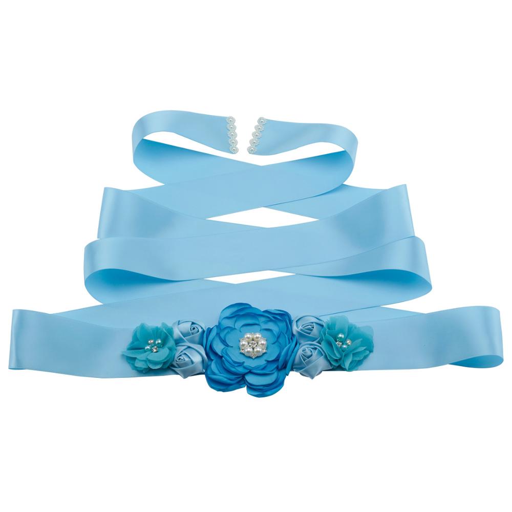 Elegante Hochzeit Kleid Gürtel Handgemachte Satin- Blume Schärpe Perlen Perlen Bund Braut Band Braut Zubehör: Himmel Blau