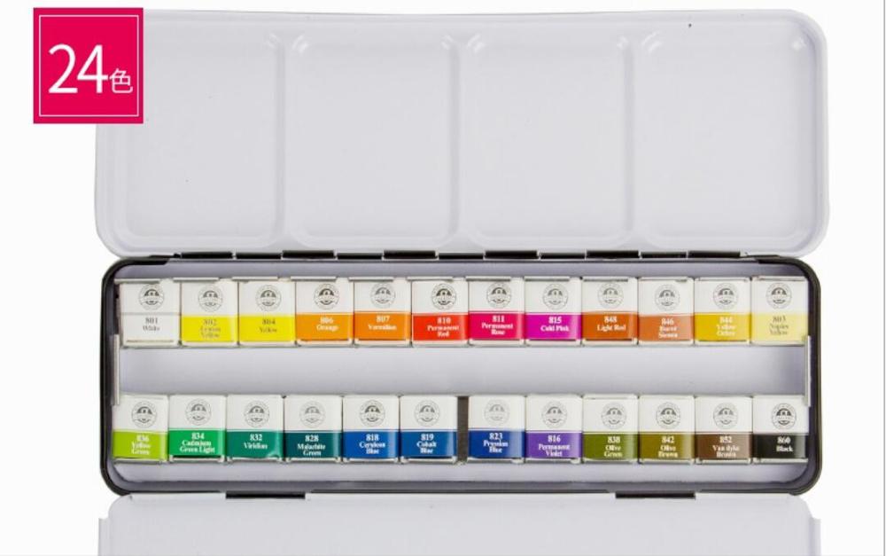 Mungyo 12 24 48 farve ensfarvet akvarelmaling sæt bærbar metalboks akvarel pigment kunstner tegning akvarel papir leverancer: 24 farver