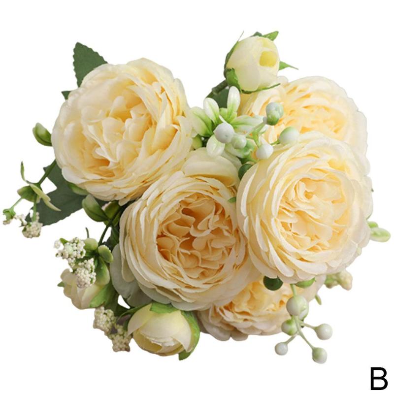 Ramo de peonía de seda Artificial Rosa persa, 5 cabezas, 4 Ramos falsos usados para reuniones familiares, decoración de boda de novia, wedd: B