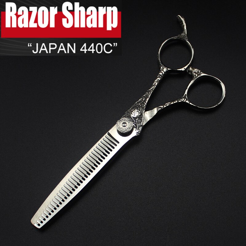 5.5 &amp; 6.0 Inch Japan 440C Kapper Schaar Shop Gereedschap Kappers Schaar Professiona Hair Schaar Snijden Dunner Salon Shears: 6.0 Inch Thinning 01
