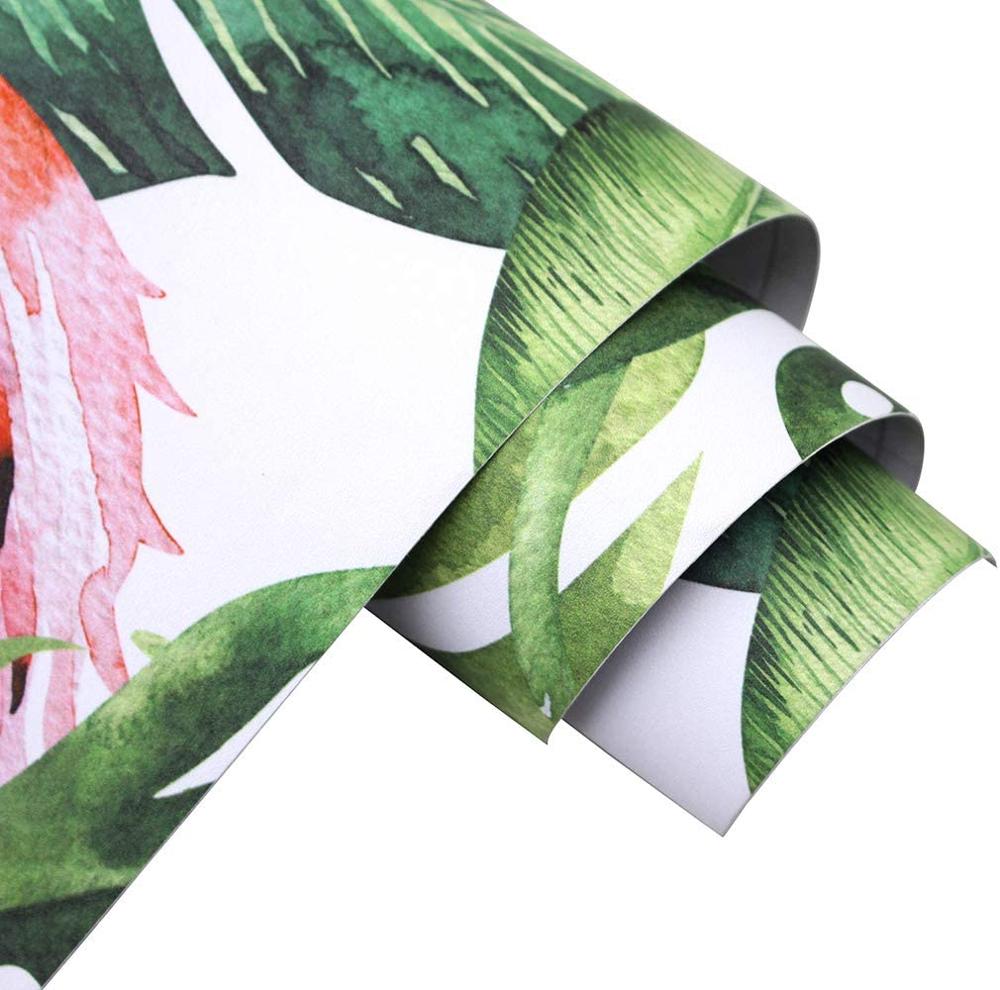LUCKYYJ Flamingo Palm Tree Peel and Stick Wallpaper Removable Green/Pink Vinyl Self Adhesive Decorative Contact paper